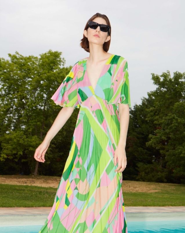 Abito lungo multicolor con stampa geometrica Milva Mi