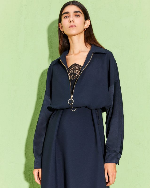 Bomber In Raso Con Inserto In Pizzo